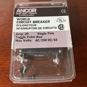 Ancor Marine Grade Circuit Breaker 20 Amp Single Pole Red Toggle AC/250 DC/65